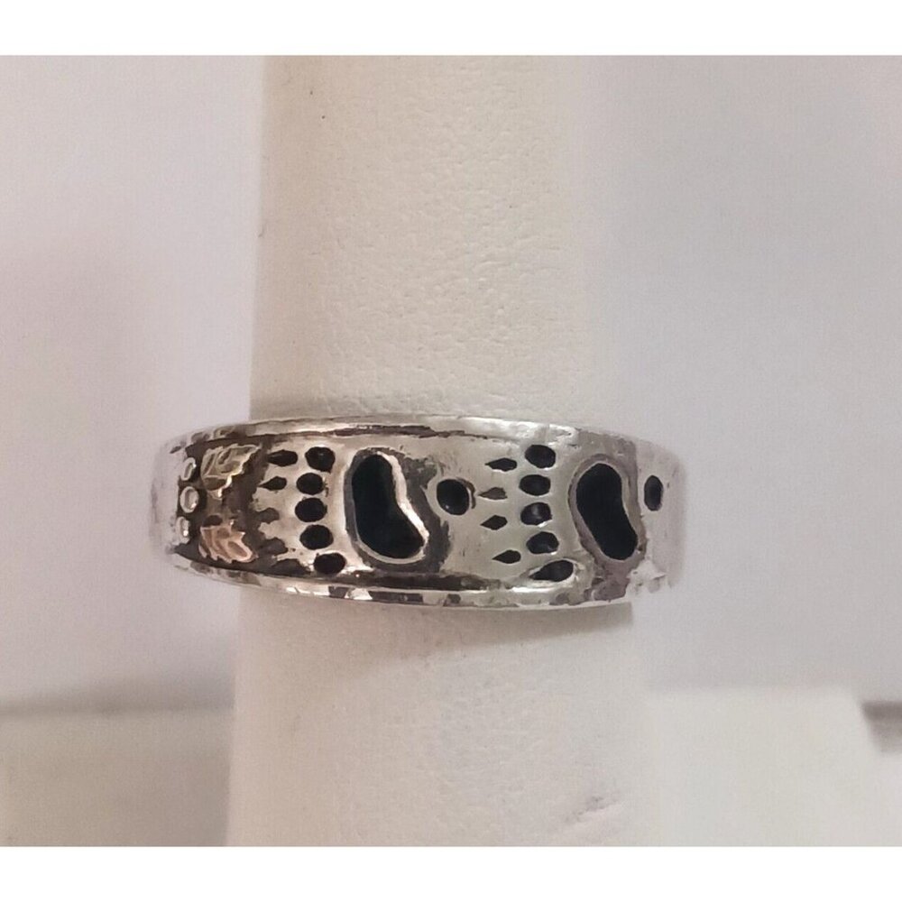 Vintage Native American signed Paw Print 925 w 12k gold detail ring s12.5 1526